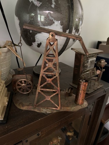 Metal oil pumpjack sculpture - oil,